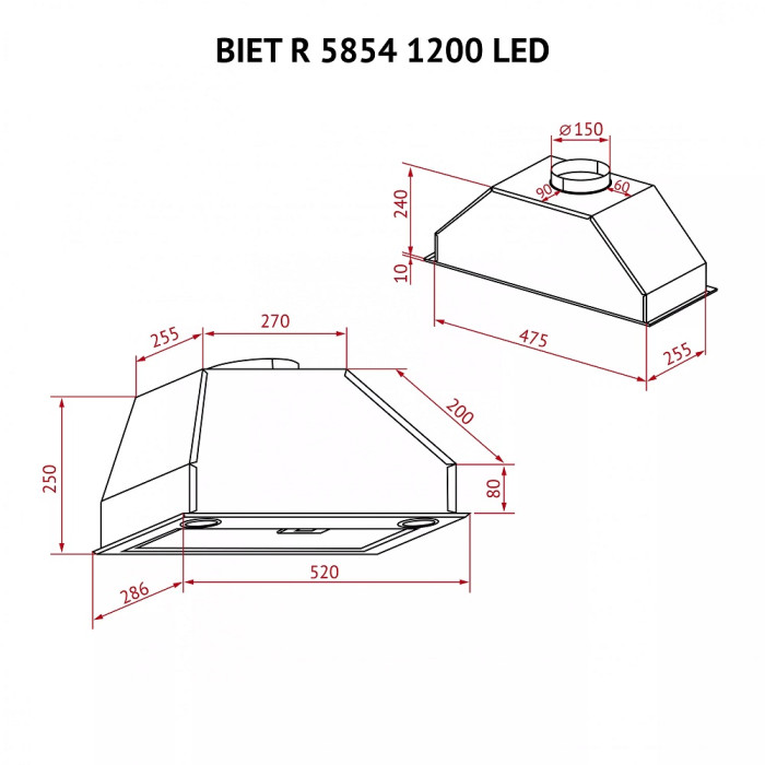 Витяжка Perfelli BIET R 5854 I 1200 LED