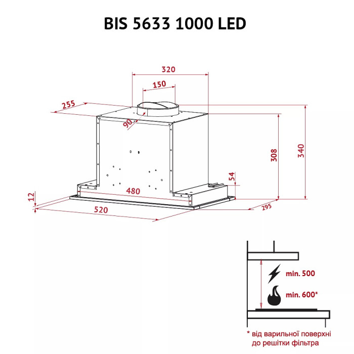 Витяжка Perfelli BIS 5633 I 1000 LED