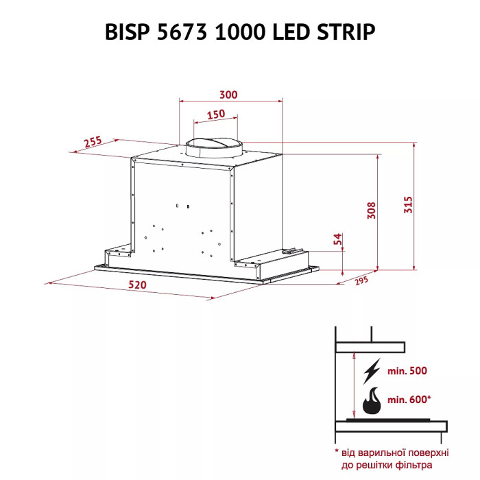 Витяжка Perfelli BISP 5673 WH 1000 LED Strip
