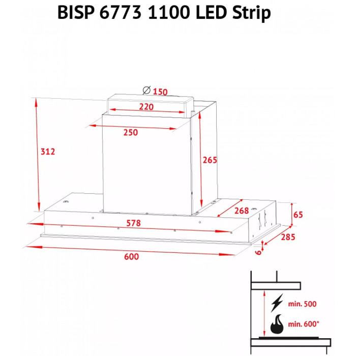 Витяжка Perfelli BISP 6773 WH 1100 LED Strip