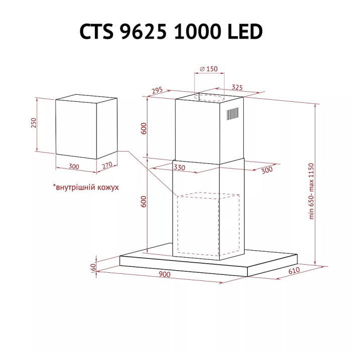 Витяжка Perfelli CTS 9625 I 1000 LED
