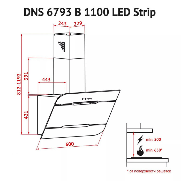 Витяжка Perfelli DNS 6793 B 1100 BL LED Strip