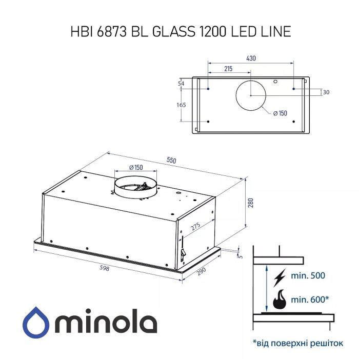 Витяжка Minola HBI 6873 BL GLASS 1200 LED Line