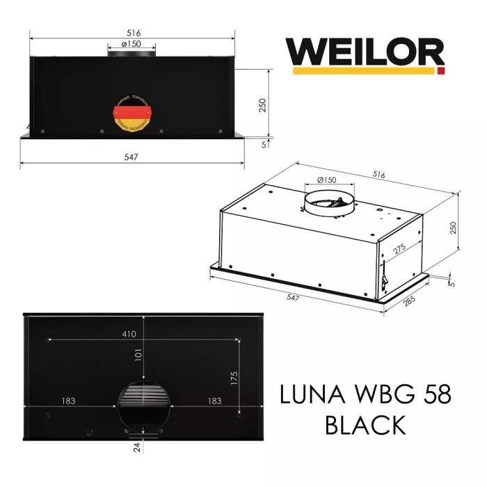 Витяжка Weilor LUNA WBG 58 BLACK
