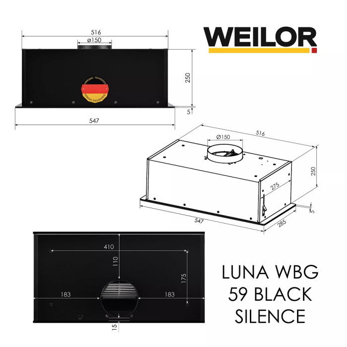 Витяжка Weilor LUNA WBG 59 BLACK SILENCE