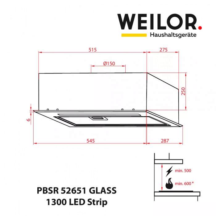 Витяжка Weilor PBSR 52651 GLASS WH 1300 LED Strip