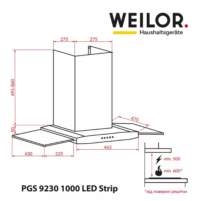 Витяжка Weilor PGS 9230 IG 1000 LED strip