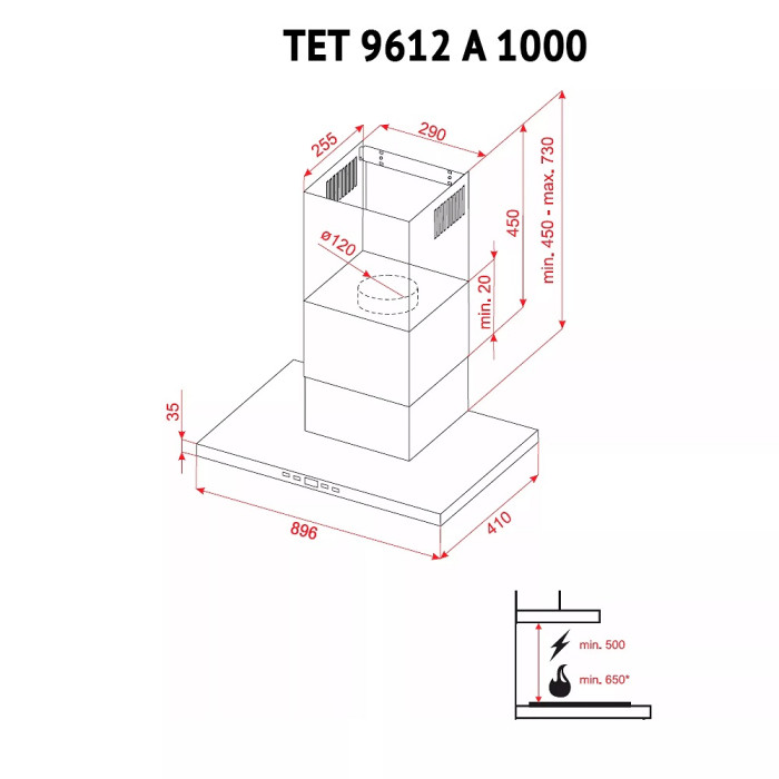 Витяжка Perfelli TET 9612 A 1000 W LED