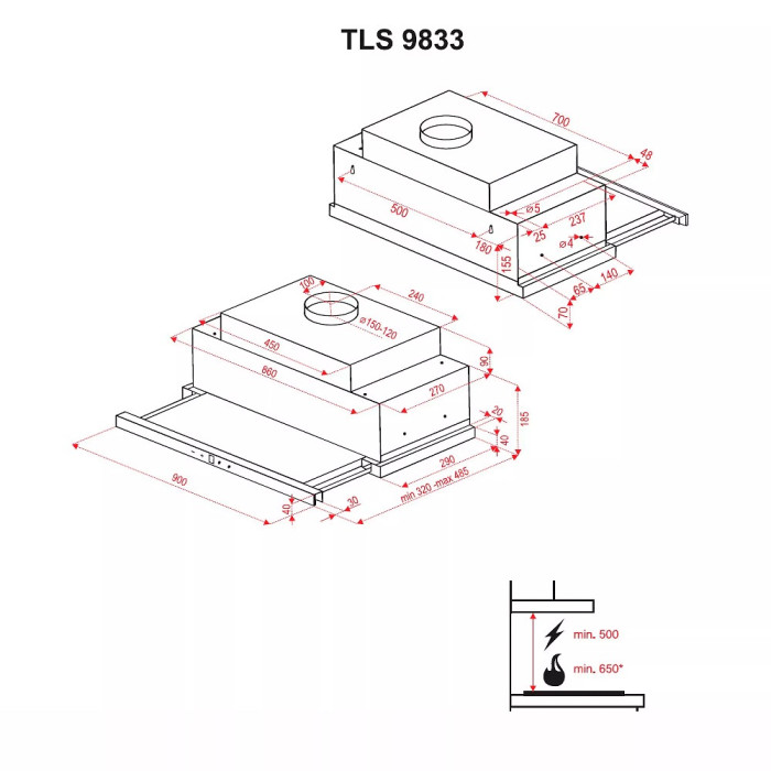 Витяжка Perfelli TLS 9833 W LED Strip